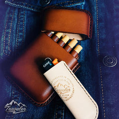 Beige Leather Mens Engraved Carp Cigarette Holder Case Vintage Custom Cigarette Case for Men - imessengerbags