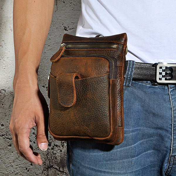 Leather Belt Pouch Mens Small Cases Waist Bag Hip Pack Belt Bag Fanny Pack Bumbag for Men - imessengerbags
