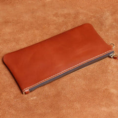 Genuine Leather Mens Cool Long Leather Wallet Slim Zipper Clutch Wristlet Wallet for Men - imessengerbags