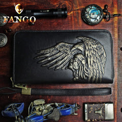 Handmade Leather Mens Tooled Indian Cool Zipper Phone Travel Long Wallet Card Holder Card Slim Clutch Wallets for Men - imessengerbags