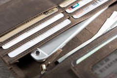 Handmade Leather Mens Clutch Wallet Cool Leather Wallet Long Phone Wallets for Men