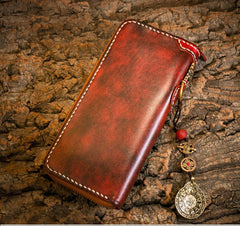Handmade Leather Mens Chain Biker Wallet Cool Leather Wallet Long Phone Wallets for Men