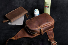 Genuine Leather Mens Cool Chest Bag Sling Bag Crossbody Bag Travel Bag Hiking Bag for men