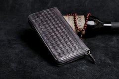 Handmade Leather Mens Cool Long Leather Wallet Card Wallet Clutch Wristlet Wallet for Men - imessengerbags