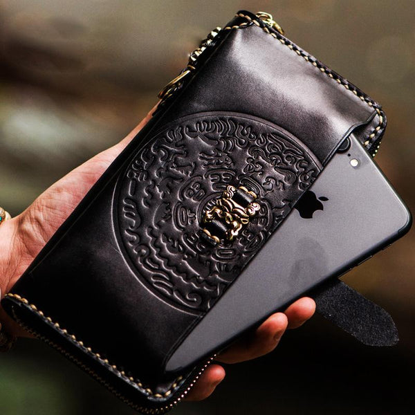Handmade Leather Mens Tibetan Chain Biker Wallet Cool Leather Wallet Long Clutch Wallets for Men - imessengerbags