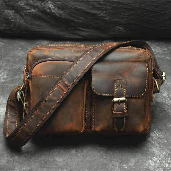 Handmade Leather Mens Cool Small Messenger Bag iPad Bag Chest Bag Bike Bag Cycling Bag for men - imessengerbags