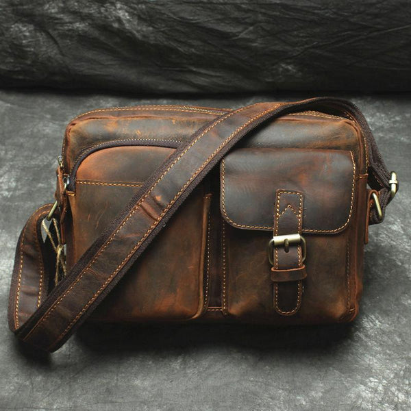 Handmade Leather Mens Cool Small Messenger Bag iPad Bag Chest Bag Bike Bag Cycling Bag for men