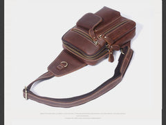 Genuine Leather Mens Cool Chest Bag Sling Bag Crossbody Bag Travel Bag Hiking Bag for men - imessengerbags