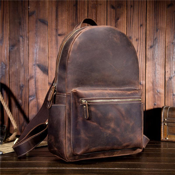 Genuine Leather Mens Cool Backpack Sling Bag Large Black Travel Bag Hiking Bag for men - imessengerbags