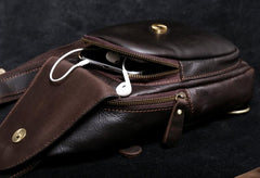 Genuine Leather Mens Cool Chest Bag Sling Bag Crossbody Bag Travel Bag Hiking Bag for men - imessengerbags
