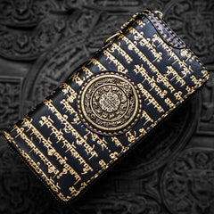 Handmade Leather Tibetan Mens Chain Biker Wallet Cool Leather Wallet Long Clutch Wallets for Men