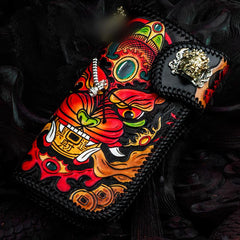Handmade Leather Monster Mens Chain Biker Wallet Cool Leather Wallet Long Phone Wallets for Men
