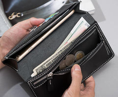 Handmade Leather Mens Clutch Wallet Cool Leather Wallet Long Phone Wallets for Men - imessengerbags