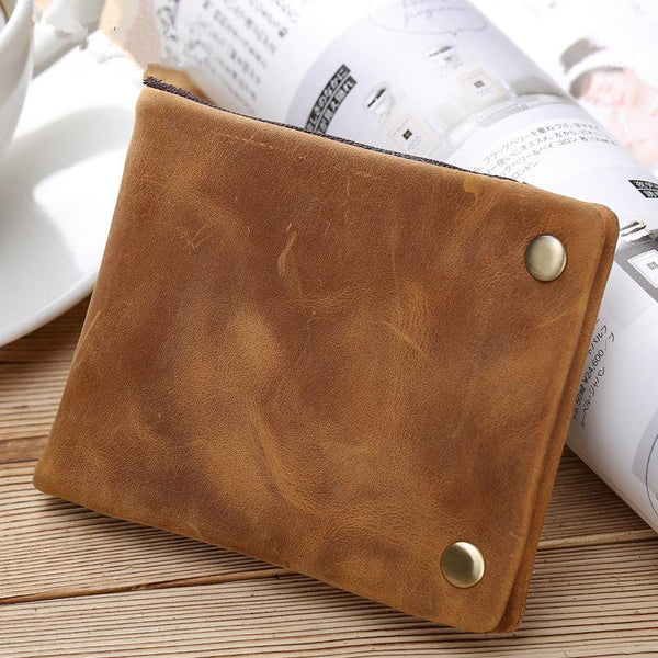 Handmade Leather Mens Cool Slim Leather Wallet Card Wallet Men Small Wallets Bifold for Men - imessengerbags
