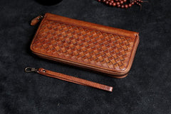 Handmade Leather Mens Cool Long Leather Wallet Card Wallet Clutch Wristlet Wallet for Men - imessengerbags