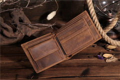 Handmade Leather Mens Cool Slim Leather Wallet Card Wallet Holders Men Small Wallets Bifold for Men - imessengerbags
