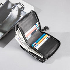Handmade Leather Mens Cool Slim Leather Zipper Wallet Men Small Wallets Bifold for Men - imessengerbags