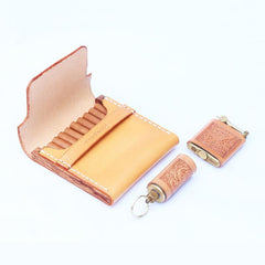 Wooden Beige Leather Mens Cigarette Case Cool Custom Cigarette Holder for Men