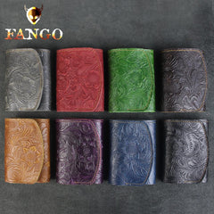 Handmade Leather Floral Mens Trifold Cool billfold Wallet Card Holder Small Card Slim Wallets for Men - imessengerbags