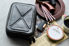 Cool Leather Black Mens Leather 4pcs Tobacco Pipe Case Zipper Tobacco Pipe Case for Men - imessengerbags