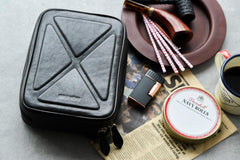 Cool Leather Black Mens Leather 4pcs Tobacco Pipe Case Zipper Tobacco Pipe Case for Men