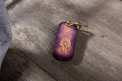 Handmade Leather Mens World of Warcraft Cool Keychain KeyCharm Keyring Pendant for Men - imessengerbags