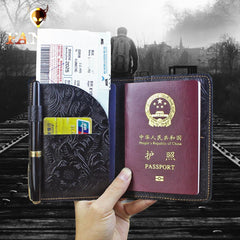 Handmade Leather Floral Mens Cool Travel Short Wallet Passport Card Holder Small Card Slim Wallets for Men - imessengerbags