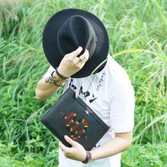 Handmade Leather Mens Clutch Snake Cool Slim Wallet Zipper Clutch Wristlet Wallet for Men - imessengerbags