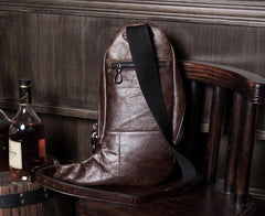 Cool Brown Leather Mens  Sling Bags Brown Crossbody Pack Chest Bag for men - imessengerbags