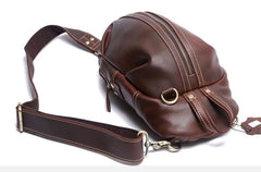 Handmade Leather Mens Cool Chest Bag Sling Bag Crossbody Bag Travel Bag Hiking Bag for men