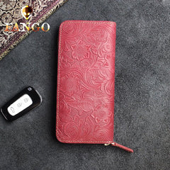 Handmade Leather Floral Mens Cool Travel Long Wallet Card Holder Card Slim Clutch Wallets for Men - imessengerbags