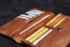 Handmade Leather Mens Cool Long Leather Wallet Card Wallet Clutch Wristlet Wallet for Men - imessengerbags