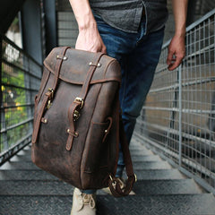 Vintage Coffee Leather Mens Backpack Travel Backpacks Laptop Backpack for men