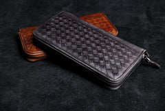 Handmade Leather Mens Cool Long Leather Wallet Card Wallet Clutch Wristlet Wallet for Men - imessengerbags