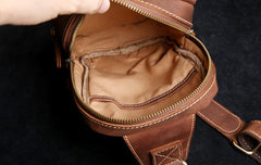 Handmade Leather Mens Cool Chest Bag Sling Bag Crossbody Bag Travel Bag Hiking Bag for men