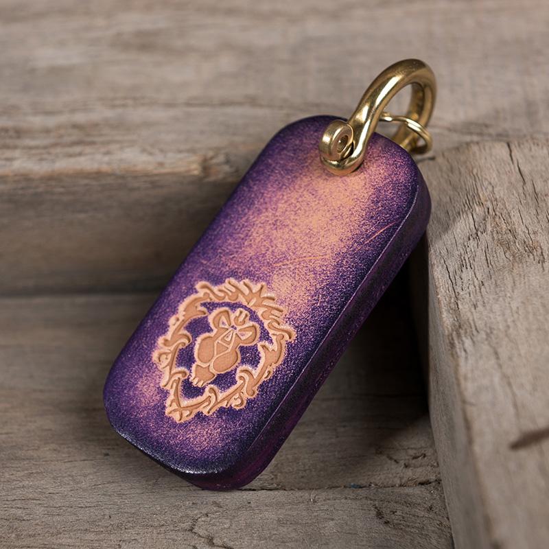 Handmade Leather Mens World of Warcraft Cool Keychain KeyCharm Keyring Pendant for Men - imessengerbags