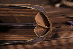 Handmade Leather Mens Cool Long Leather Phone Wallet Zipper Clutch Wallet for Men - imessengerbags