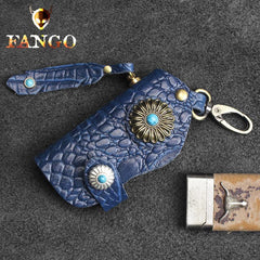 Handmade Leather Floral Mens Cool Car Key Wallet Coin Wallet Pouch Car KeyChain for Men - imessengerbags