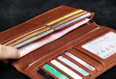 Genuine Leather Mens Cool Long Leather Wallet Zipper Clutch Wristlet Wallet for Men - imessengerbags