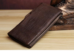 Handmade Leather Mens Cool Long Leather Wallet Card Wallet Clutch Wristlet Wallet for Men - imessengerbags