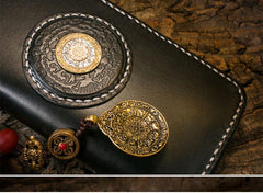 Handmade Leather Mens Chain Biker Wallet Cool Leather Wallet Long Phone Wallets for Men