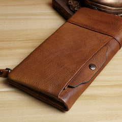 Handmade Leather Mens Cool Long Leather Wallet Card Wallet Clutch Wristlet Wallet for Men - imessengerbags