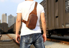 Genuine Leather Mens Cool Chest Bag Sling Bag Crossbody Bag Travel Bag Hiking Bag for men