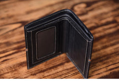Handmade Leather Mens Cool Slim Leather Wallet Men Small Wallets Bifold for Men - imessengerbags