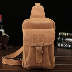 Vintage Leather Mens Sling Shoulder Bags Sling Bag Chest Bag Sling Backpack for men - imessengerbags