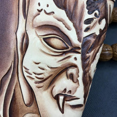 Handmade Leather Mens Clutch Wallet Cool Buddha&Demon Tooled Wallet Long Zipper Wallets for Men - imessengerbags