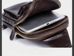 Genuine Leather Mens Cool Chest Bag Sling Bag Crossbody Bag Travel Bag Hiking Bag for men - imessengerbags