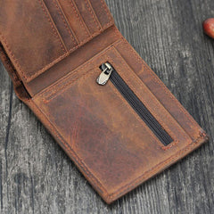 Handmade Leather Mens Cool Slim Leather Wallet Card Wallet Holders Men Small Wallets Trifold for Men - imessengerbags