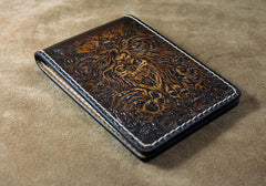 Handmade Leather Tooled Death Metal Deathcore License Wallet Mens Card billfold Wallet Cool Leather Wallet Slim Wallet for Men - imessengerbags