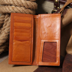 Cool Leather Mens Long Leather Wallet Bifold Slim Wallet for Men - imessengerbags